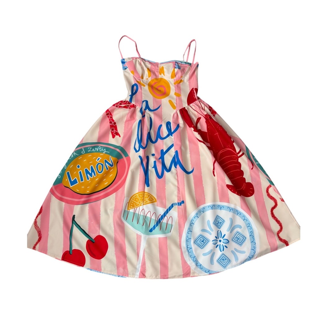 Nice To Meet You La Dolce Vita European Vacation Tropical Lemon Pockets Dress M - Picture 4 of 7